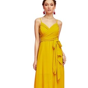 V-Neck Empire Waist Ruffle Maxi Dress